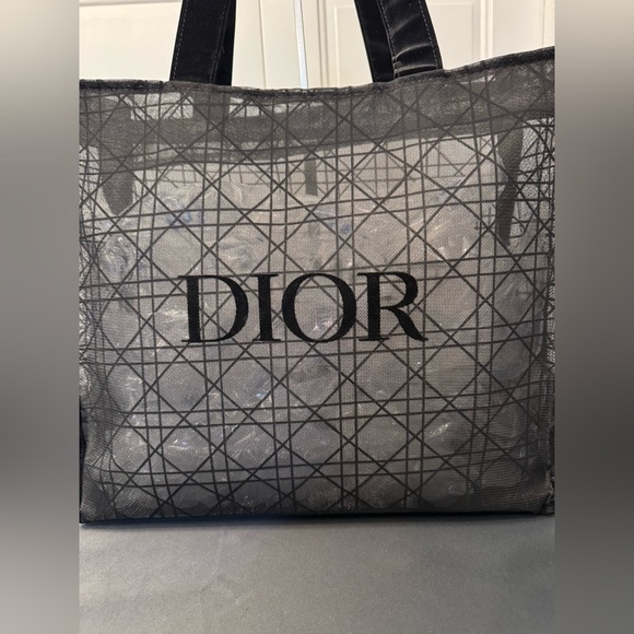 Dior Handbags - Dior Oblique Velvet Logo Geometric Large Mesh Tote - Black - GWP - New